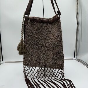 A&P Denim Boho Beaded and Fringe Adjustable Crossbody Bag